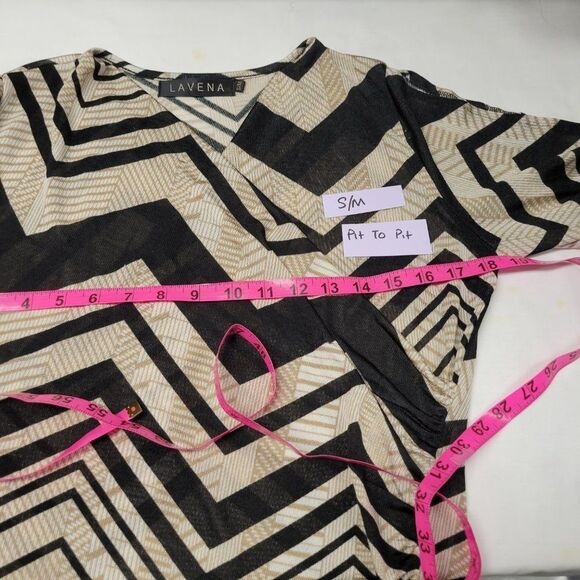 Butterfly Sleeve Top in Black & Beige Geometric Print -  Size S, XL - Picture 9 of 10